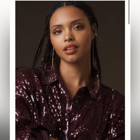 Anthropologie Pilcro Sequin Buttondown Shirt In Plum 2X - Picture 3 of 14